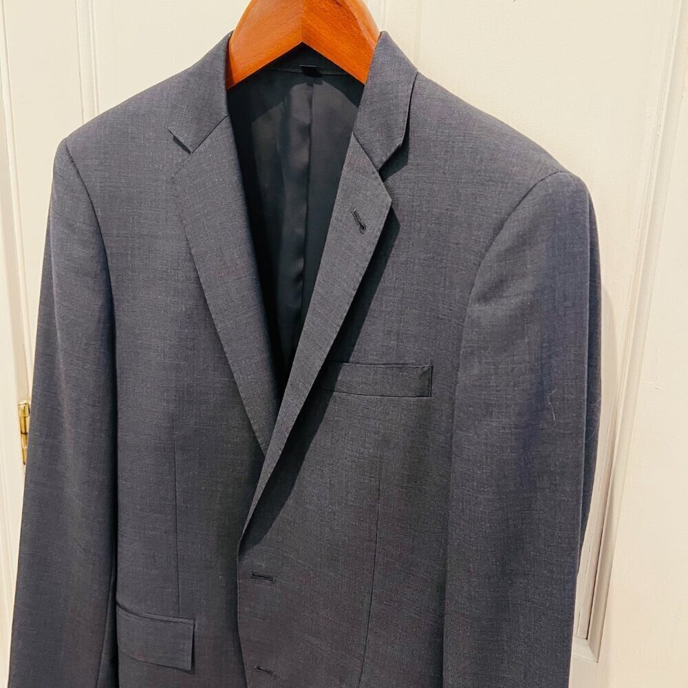 Mens 40 R J CREW Ludlow X Tollegno 1900 Solid Charcoal Grey Wool Suit Jacket - Picture 4 of 16